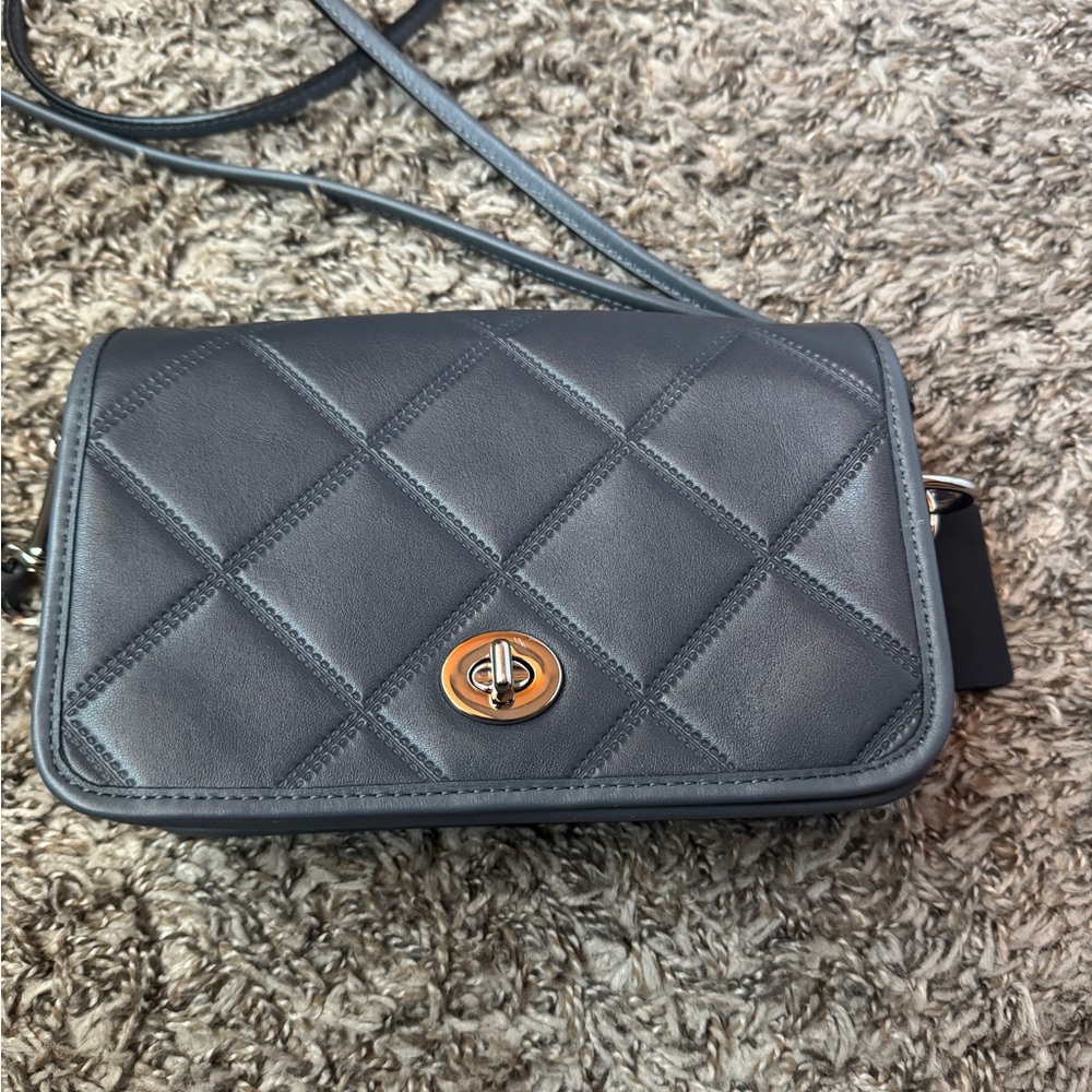 COACH Penny Quilted Leather Dark Gray Crossbody Bag Purse